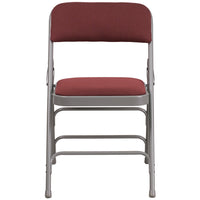 Flash Furniture HERCULES Series Curved Triple Braced & Double-Hinged Burgundy Patterned Fabric Metal Folding Chair-Padded Metal Folding Chair