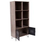 Flash Furniture Woodridge Collection Rustic Wood Grain Finish Storage Shelf with Metal Cabinet Doors (NANJN21735BF)-Two Enclosed Storage Compartments