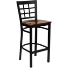 Flash Furniture HERCULES Series Black Window Back Metal Restaurant Barstool - Mahogany Wood Seat-500 lb. Weight Capacity