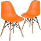Flash Furniture Plastic Chair with Wood Base, Orange, 2 Pack-Curved Arms