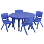 Flash Furniture 33" Round Blue Plastic Height Adjustable Activity Table Set with 4 Chairs-Multipurpose Kids Table Set