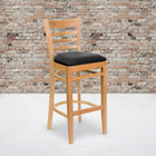 Flash Furniture HERCULES Ladder Back Walnut Wood Restaurant Barstool - Black Vinyl Seat - 2 Pack-Solid European Beech Hardwood Construction