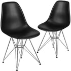Flash Furniture Elon Series Plastic Chairs with Chrome Base - Black - 2 Pack-Transparent Crystal Finish