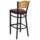 Flash Furniture HERCULES Series Black Slat Back Metal Restaurant Barstool - Natural Wood Back & Burgundy Vinyl Seat-Burgundy Vinyl Upholstered Seat