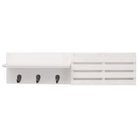 Sydney Wall Shelf & Mail Holder, 24"L x 4.25"D x 6"H, 3 Metal Hooks, White (FN00377-5INT)-Measurement and weight capacity: floating shelf measures 24"L x 4.5"W x 6"H in dimensions. it is the perfect size for an entrance, hallway, foyer, closet, mudroom, kitchens, laundry/utility rooms, garages, and offices. the wall shelf holds up to 10 pounds which allows you to place items with a little more weight 