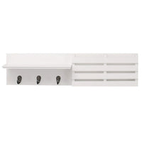 Sydney Wall Shelf & Mail Holder, 24"L x 4.25"D x 6"H, 3 Metal Hooks, White (FN00377-5INT)-Measurement and weight capacity: floating shelf measures 24"L x 4.5"W x 6"H in dimensions. it is the perfect size for an entrance, hallway, foyer, closet, mudroom, kitchens, laundry/utility rooms, garages, and offices. the wall shelf holds up to 10 pounds which allows you to place items with a little more weight 