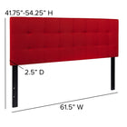 Flash Furniture Bedford Tufted Upholstered Queen Size Headboard - Red Fabric-Box Stitch Design