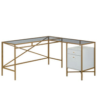 Sauder 59"W Harper Heights L-Desk - White-Spacious work surface for laptop, notepads, lamp, etc