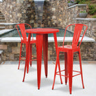 24'' Round Red Metal Indoor-Outdoor Bar Table Set with 2 Cafe Barstools [CH-51080BH-2-30CAFE-RED-GG]-24"W x 24"D x 41"H