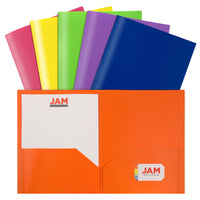 JAM Paper Plastic 2 Pocket POP Folders, Assorted Primary Colours, 6 Pack-Primary Colors Plastic Folders