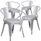Flash Furniture Commercial Grade Silver Metal Indoor-Outdoor Chair with Arms-Stack Quantity: 8