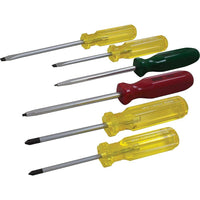 Gray Tools 6 Piece Assorted Screwdriver Set, Slotted, Phillips & Square Recess-Contains: Slotted .035 X 1/4" Tip (4" Blade Length) & .042 X 5/16" Tip (6" Blade Length), Phillips® #1 (3-1/4" Blade Length) & #2 (4" Blade Length) and Square Recess #: 1 (6-1/4" Blade) & # 2 (6-1/4" Blade length).