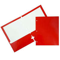 JAM Paper 2 Pocket Laminated Glossy 3 Hole Punched School Folders, Red, 25 Pack-Red Glossy Cardstock Folders