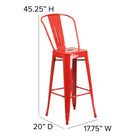 Flash Furniture 30" High Red Metal Indoor-Outdoor Barstool with Back-Galvanized Steel Construction