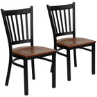 Flash Furniture HERCULES Series Black Vertical Back Metal Restaurant Chair - Cherry Wood Seat - 2 Pack-Vertical Back Design