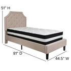 Flash Furniture Brighton Twin Size Tufted Upholstered Platform Bed in Beige Fabric with Pocket Spring Mattress-Beige Fabric Upholstery