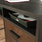 Sauder 57"W Canton Lane L-Desk - Grand Walnut-Finished on all sides for versatile placement.