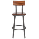 Flash Furniture Flint Series Rustic Walnut Restaurant Barstool with Wood Seat & Back and Grey Powder Coat Frame-Metal Dining Bar Stool