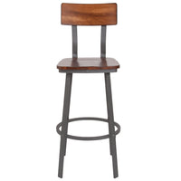 Flash Furniture Flint Series Rustic Walnut Restaurant Barstool with Wood Seat & Back and Grey Powder Coat Frame-Metal Dining Bar Stool