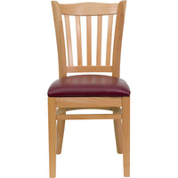 Flash Furniture HERCULES Series Vertical Slat Back Natural Wood Restaurant Chair - Burgundy Vinyl Seat-Wood Chair