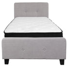Flash Furniture Tribeca Twin Size Tufted Upholstered Platform Bed with Memory Foam Mattress - Light Grey Fabric-Twin Platform Bed and Mattress Set