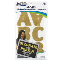 Artskills Gold Glitter Stickers-Each of these letters features an ultra-fine glitter surface that will be sure to catch anyone's eye. These stickers are full adhesive and come on a convenient peel and stick sheet.