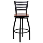 Flash Furniture HERCULES Series Black Ladder Back Swivel Metal Barstool - Cherry Wood Seat-Metal Barstool