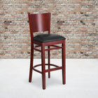 Flash Furniture Lacey Series Solid Back Mahogany Wood Restaurant Barstool - Black Vinyl Seat-2.5" Thick Foam Padded Seat