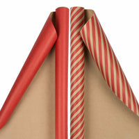JAM Paper -  Emballage cadeau - Papier d'emballage combiné rayures et unis - 50 pieds carrés au total - Rouge - 2/paquet-Couleur : kraft rouge et rayé rouge, Le papier d'emballage coloré donnera envie à tous de découvrir ce qu'il y a à l'intérieur