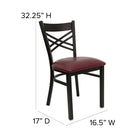 Flash Furniture HERCULES Series Black "X" Back Metal Restaurant Chair - Burgundy Vinyl Seat-Curved Support Bar
