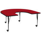 Flash Furniture Mobile 60"W x 66"L Horseshoe Thermal Laminate Activity Table - Red-Collaborative Horseshoe Shaped Activity Table