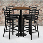 Flash Furniture 30" Round Walnut Laminate Table Set with Round Base & 4 Ladder Back Metal Barstools - Black Vinyl Seat-Set Includes 4 Barstools, Round Table Top and Round Base