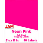 JAM Paper Full Page Sticker Paper Shipping Labels - 8-1/2" x 11" - Neon Pink - 10 Pack -English only packaging