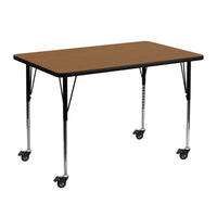 Flash Furniture Mobile 30"W x 48"L Rectangular Oak Thermal Laminate Activity Table - Standard Height Adjustable Legs-Popular Rectangular Activity Table