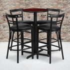 Flash Furniture 24" Round Mahogany Laminate Table Set with X-Base & 4 Two-Slat Ladder Back Metal Barstools - Black Vinyl Seat-Set Includes 4 Barstools, Round Table Top and X-Base
