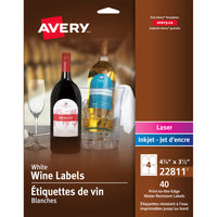 Avery White Laser/Inkjet Print-to-the-Edge Arched Wine Bottle Label, Permanent, 4.25" x 3.5", 40 Pack (22811)-Labels and adhesive is water resistant to ensure the colours will not run when exposed to water