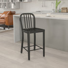 Flash Furniture 24" High Black Metal Indoor-Outdoor Counter Height Stool with Vertical Slat Back-Adjustable Floor Glides
