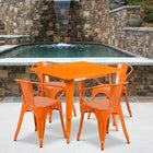 Flash Furniture 31.5'' Square Orange Metal Indoor-Outdoor Table Set with 4 Arm Chairs (ET-CT002-4-70-OR-GG)-Galvanized Steel, Metal, Rubber