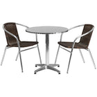 Flash Furniture 27.5" Round Aluminum Indoor-Outdoor Table Set with 2 Dark Brown Rattan Chairs-Table and Chair Set