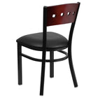 Flash Furniture HERCULES Series Black 4 Square Back Metal Restaurant Chair - Mahogany Wood Back, Black Vinyl Seat-Black Vinyl Upholstered Seat