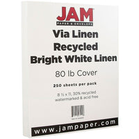 JAM Paper Strathmore Cardstock, 8.5 x 11, 80lb Bright White Linen, 250 Pack (144000B)-Bright white linen