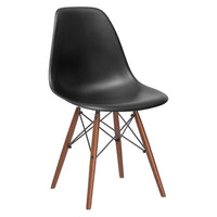 Nicer Furniture Eiffel Style Side Chair with Walnut Wood Legs - Black - 2 Pack-High quality heavy-duty plastic molded seat with a matte finish