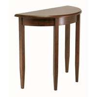 Winsome Concord Half Moon Accent Table, Antique Walnut-Beautiful walnut finish Half Moon Hall Table with tapered legs.  Drawer has satin nickel knob. Match with Coffee Table (94231), End Table (94217), Side Table (94220) or Half Moon Hall Table with Shelf (94039) as collection.