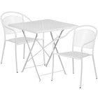 28'' Square White Indoor-Outdoor Steel Folding Patio Table Set with 2 Round Back Chairs [CO-28SQF-03CHR2-WH-GG]-White Powder Coat Finish