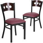 Flash Furniture HERCULES Series Black 3 Circle Back Metal Restaurant Chair - Walnut Wood Back & Burgundy Vinyl Seat - 2 Pack-Walnut Wood Designer Back - 3 Circle Cutout