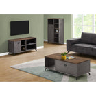 Monarch Specialties 2830 Tv Stand - 48"L/Grey Concrete/Medium Brown Reclaimed-Robust media console with thick-panel construction features 1 storage cabinet and 4 shelves (2 are adjustable) offering flexible options for organizing entertainment center equipment and other items