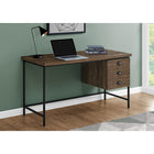 Monarch Specialties 7485 48" Computer Desk - 55"L/Brown Reclaimed Wood/Black Metal-3 storage drawers on metal glides with retro-inspired black metal cup pulls