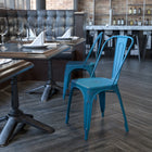 Flash Furniture Distressed Antique Blue Metal Indoor-Outdoor Stackable Chair-Distressed Antique Blue Powder Coat Finish