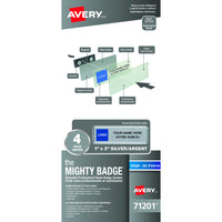 Avery The Mighty Badge for Inkjet Printers - Silver - 4 Pack-Magnetic name badge