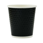 Tannex Double Wall Diamond Paper Coffee Cup, 10oz/300ml, Black-Gloss black colour with diamond texture. 10 oz. capacity. Ideal for hot or cold beverages